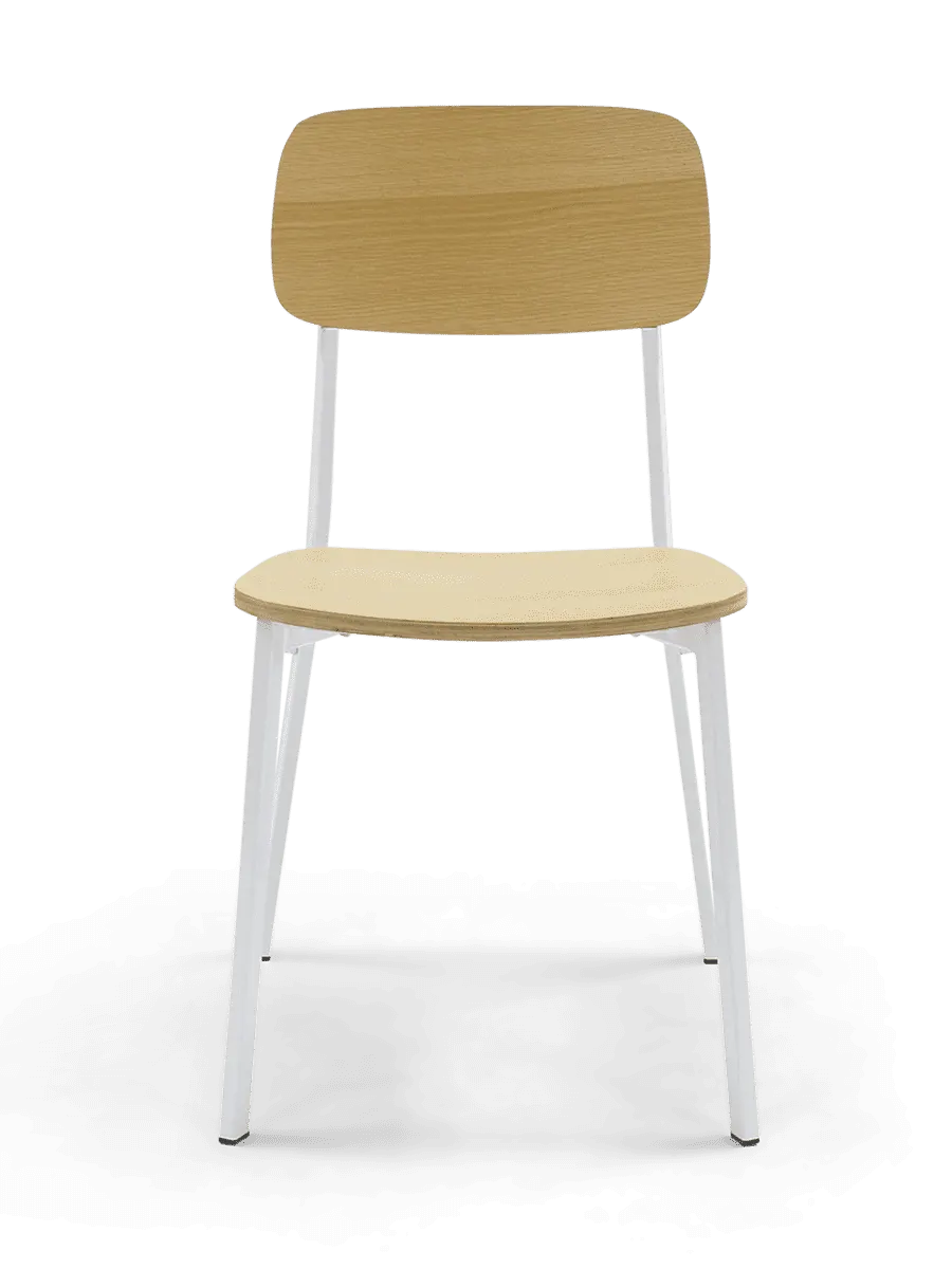 Original Wood Seating M54-WHT-N Canal Stacking Side Chair, Wood Back & Seat, White Frame
