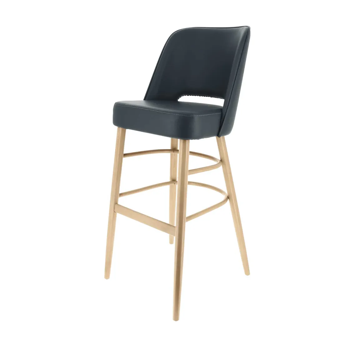 Original Wood Seating POPPIN B FP P7/COM Extra Wide Upholstered Cut-Out Back Bar Stool with Footrest