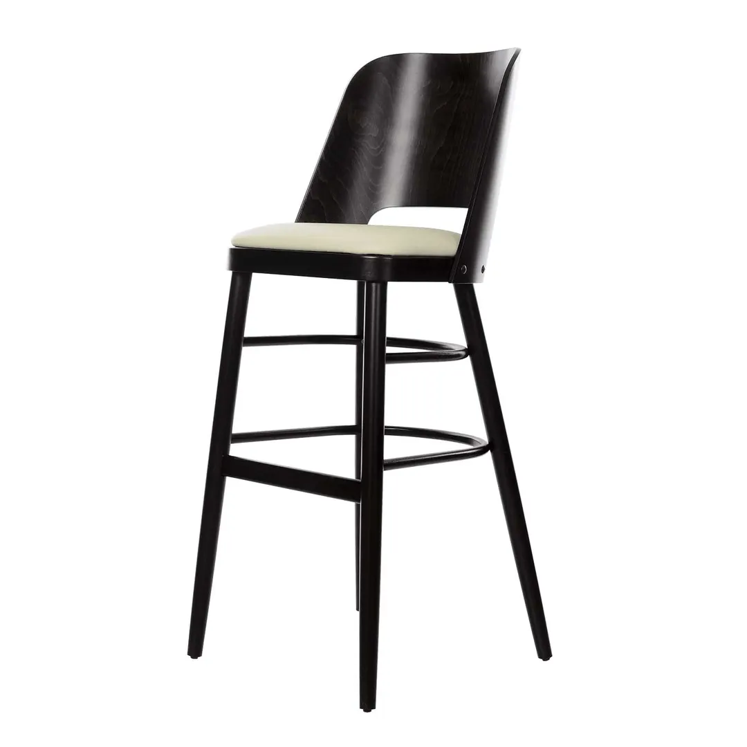 Original Wood Seating POPPIN B P7/COM Extra Wide Wood Cut-Out Back Upholstered Bar Stool with Footrest
