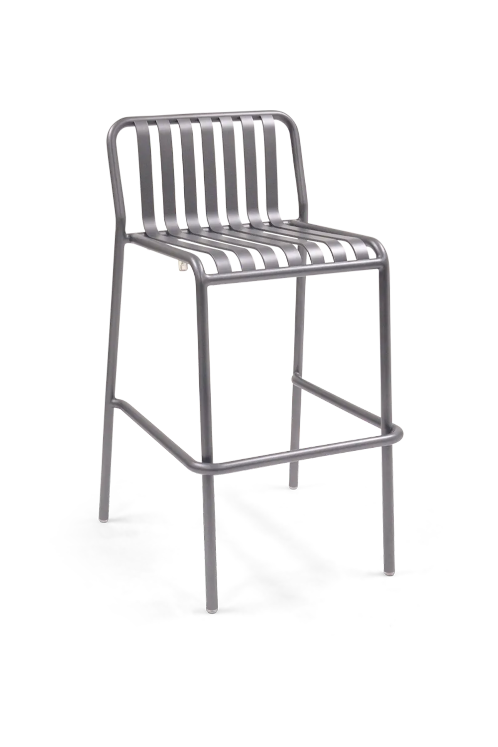 Original Wood Seating SOL B Aluminum Stacking Outdoor Bar Stool, Metal Seat, Slat Back, Anthracite Finish