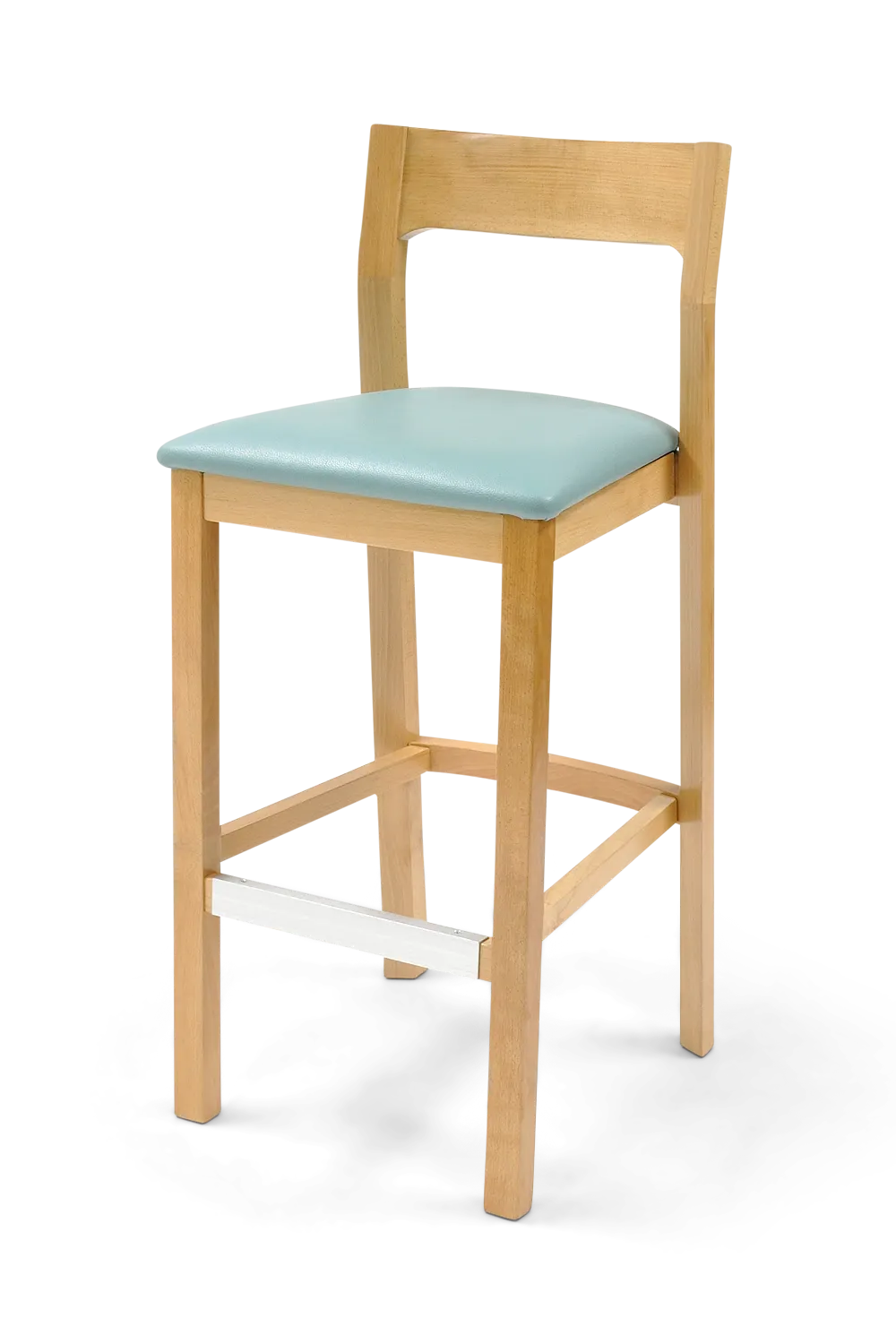 Original Wood Seating W48B GR7 Armless European Beech Wood Bar Stool with Upholstered Seat