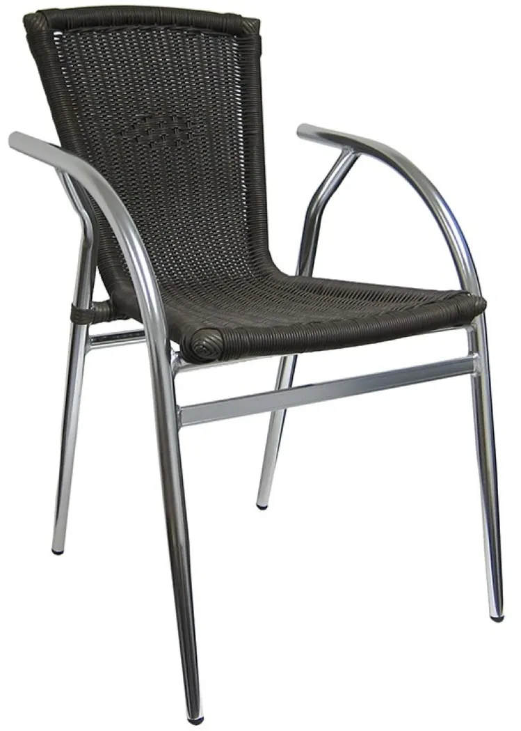 Atlanta Booth & Chair A026 Patio Arm Chair, Rattan Wicker, Aluminum Frame, Coffee