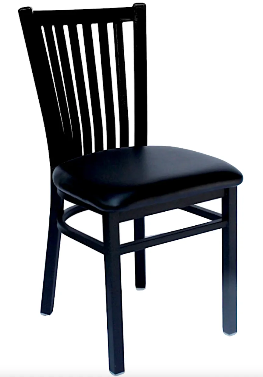 Atlanta Booth & Chair M103 Slat Back Metal Chair, Black Textured Frame, Wood Seat, ABC Standard Vinyl