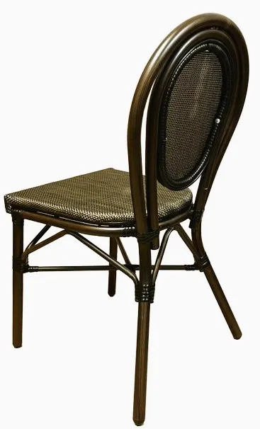 Atlanta Booth & Chair OD187 Stackable Outdoor Chair, Synthetic Bamboo, E-Coated Steel Frame, Textilene Mesh