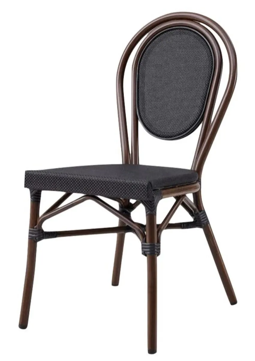 Atlanta Booth & Chair OD187 Stackable Outdoor Chair, Synthetic Bamboo, E-Coated Steel Frame, Textilene Mesh