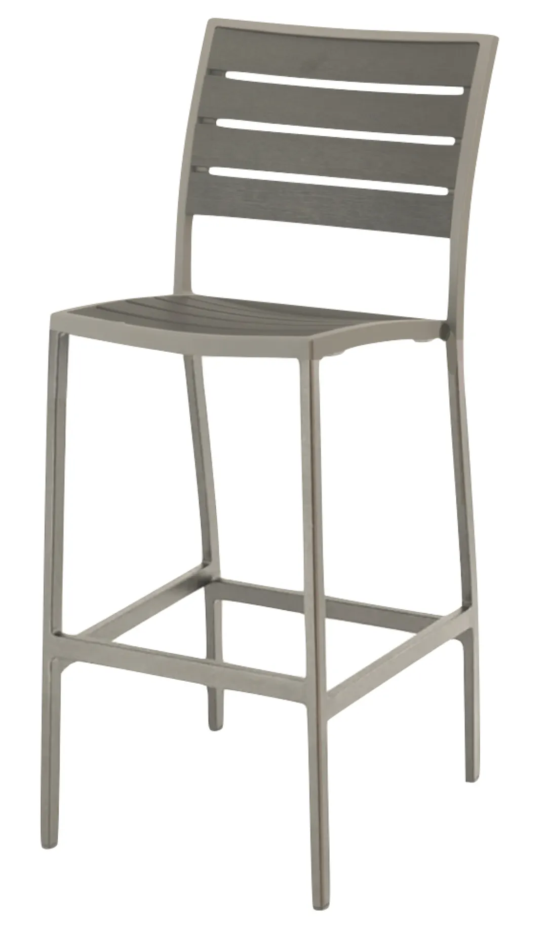 Atlanta Booth & Chair OD311BS-GREY Outdoor Barstool, Aluminum Silver Frame, Faux Teak Grey Slats, Armless