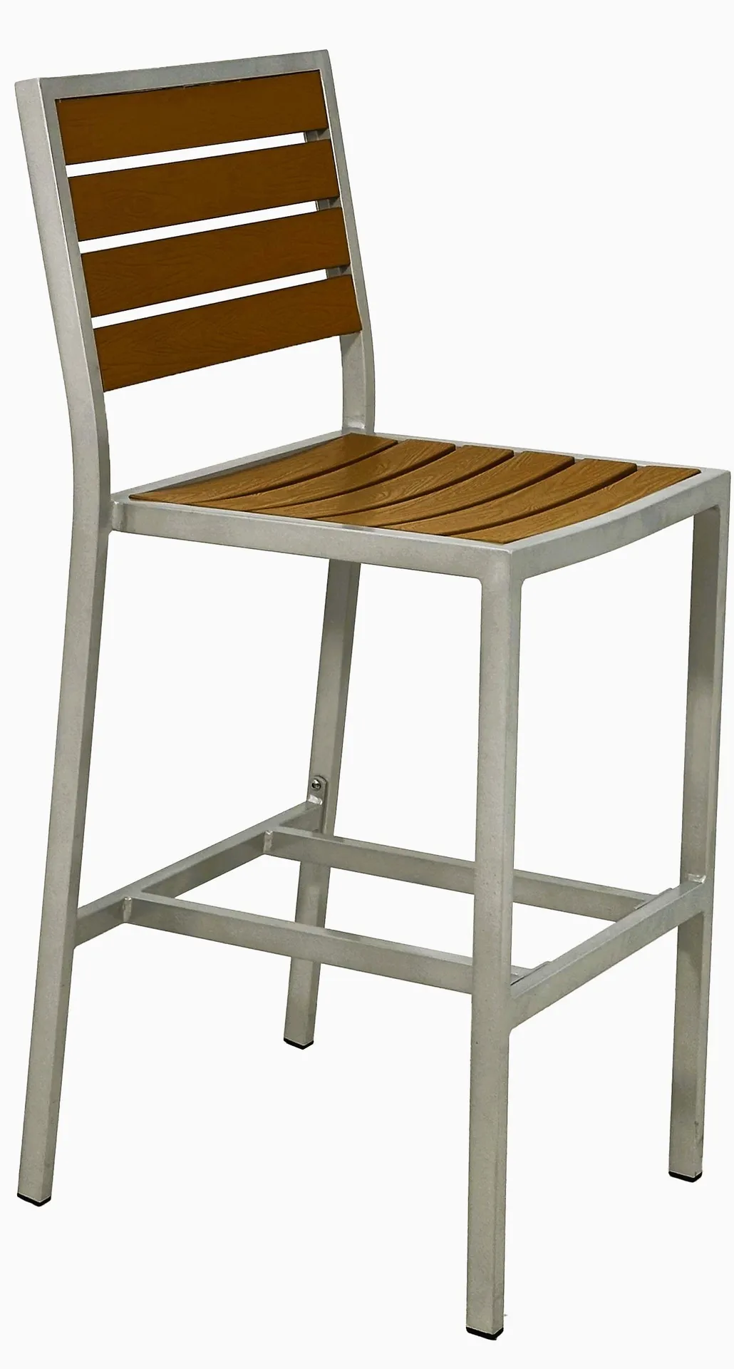 Atlanta Booth & Chair OD311BS-NAT Aluminum Silver Frame Faux Teak Outdoor Barstool