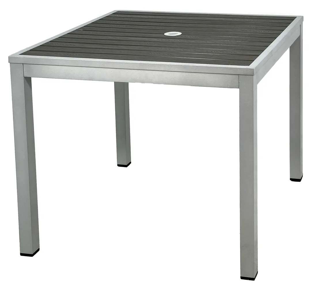 Atlanta Booth & Chair ODT3030-GREY 30x30 Square Outdoor Table, Aluminum Silver Frame, Faux Teak Grey Slats, 30H
