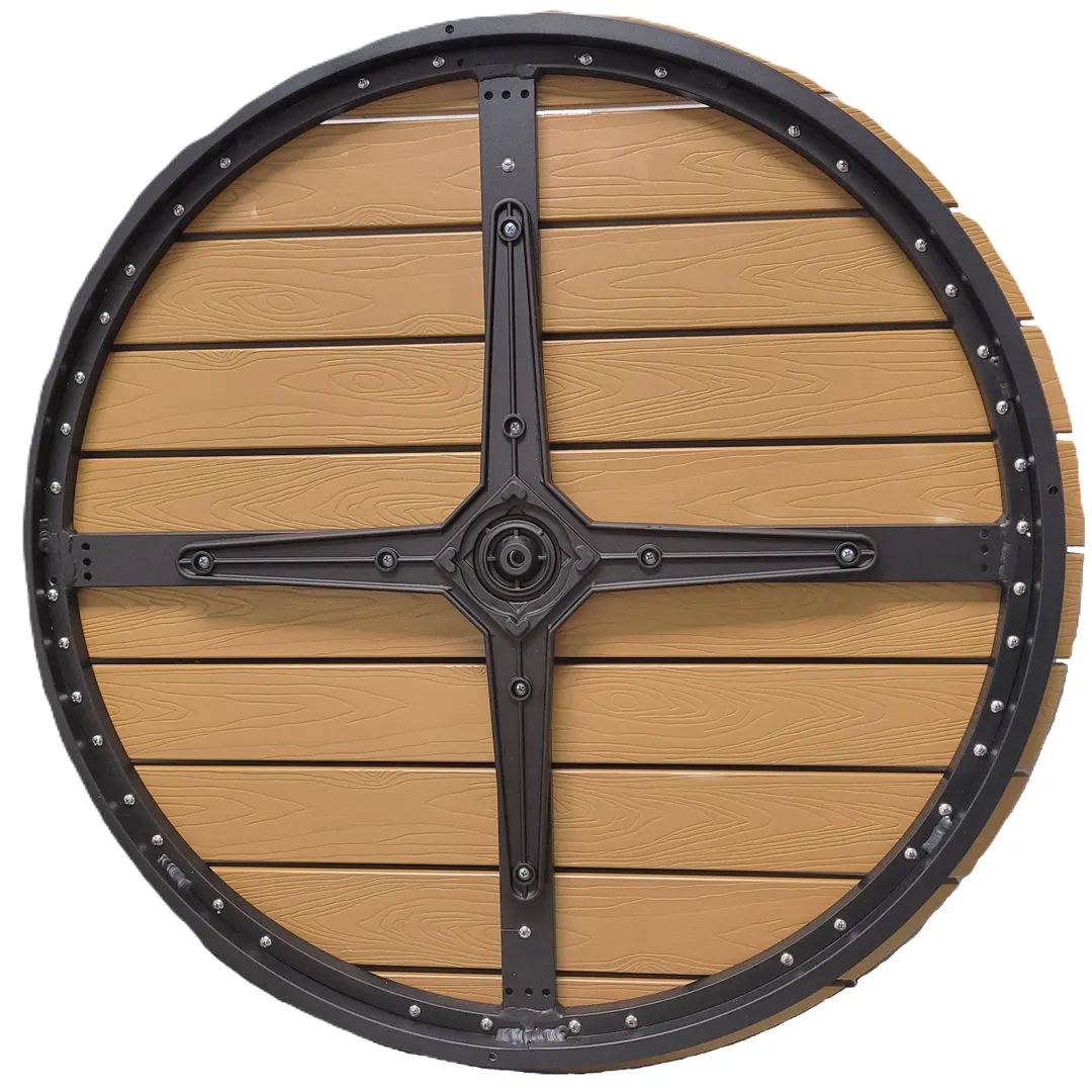 Atlanta Booth & Chair ODT30R-NAT 30 Round Outdoor Table, 30H, Aluminum Silver Frame, Faux Teak Natural Slats