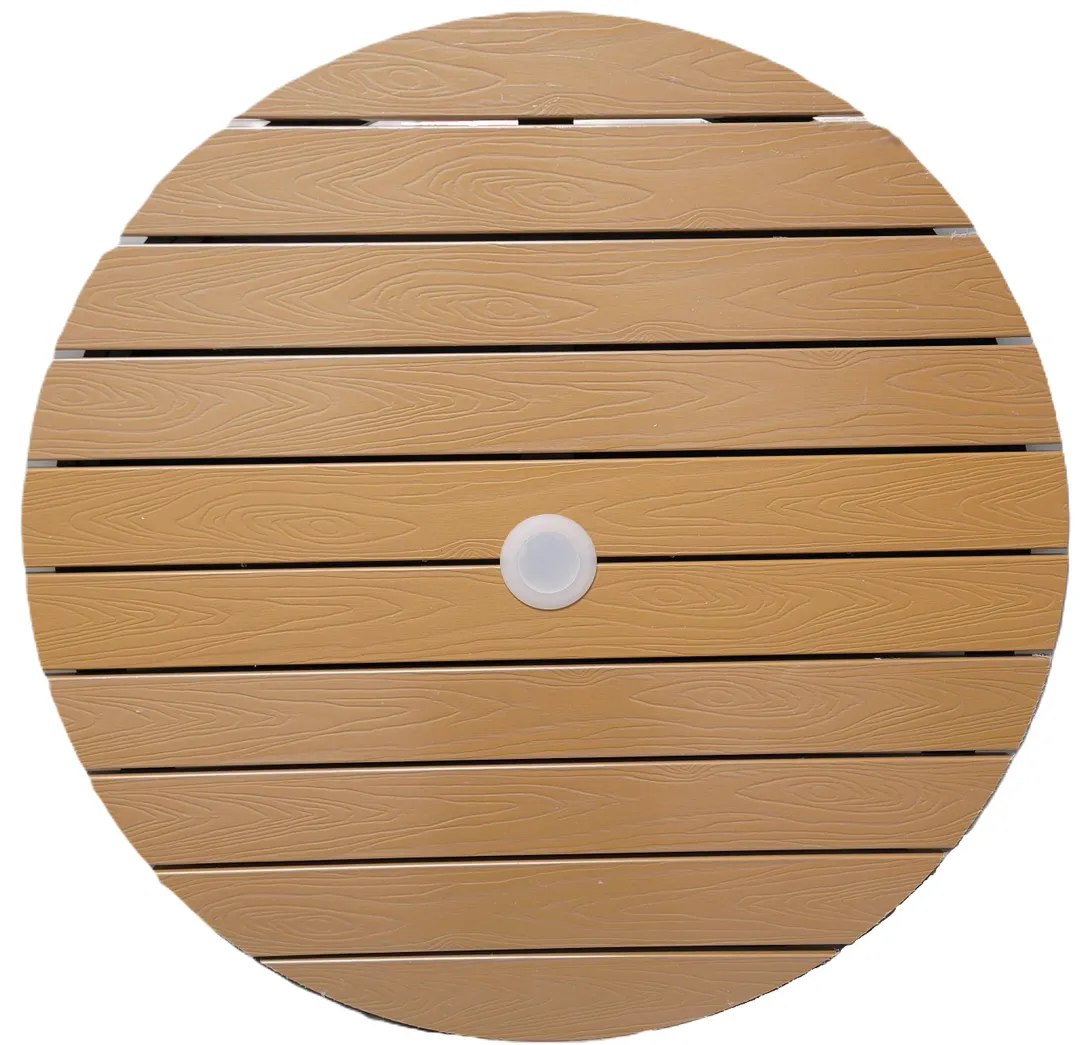 Atlanta Booth & Chair ODT30R-NAT 30 Round Outdoor Table, 30H, Aluminum Silver Frame, Faux Teak Natural Slats