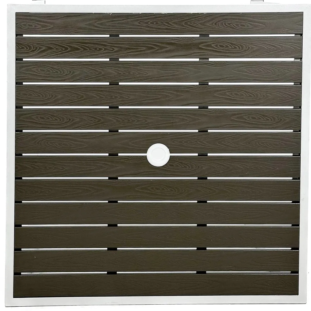 Atlanta Booth & Chair ODT3636-GREY 36x36 Square Outdoor Table, 30H, Aluminum Silver Frame, Faux Teak Grey Slats