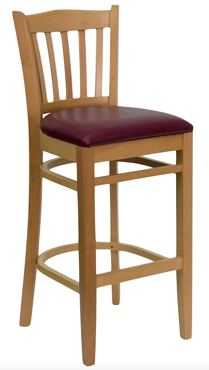 Atlanta Booth & Chair W102BS European Beech Wood Bar Stool with Slatted Back and Footrest