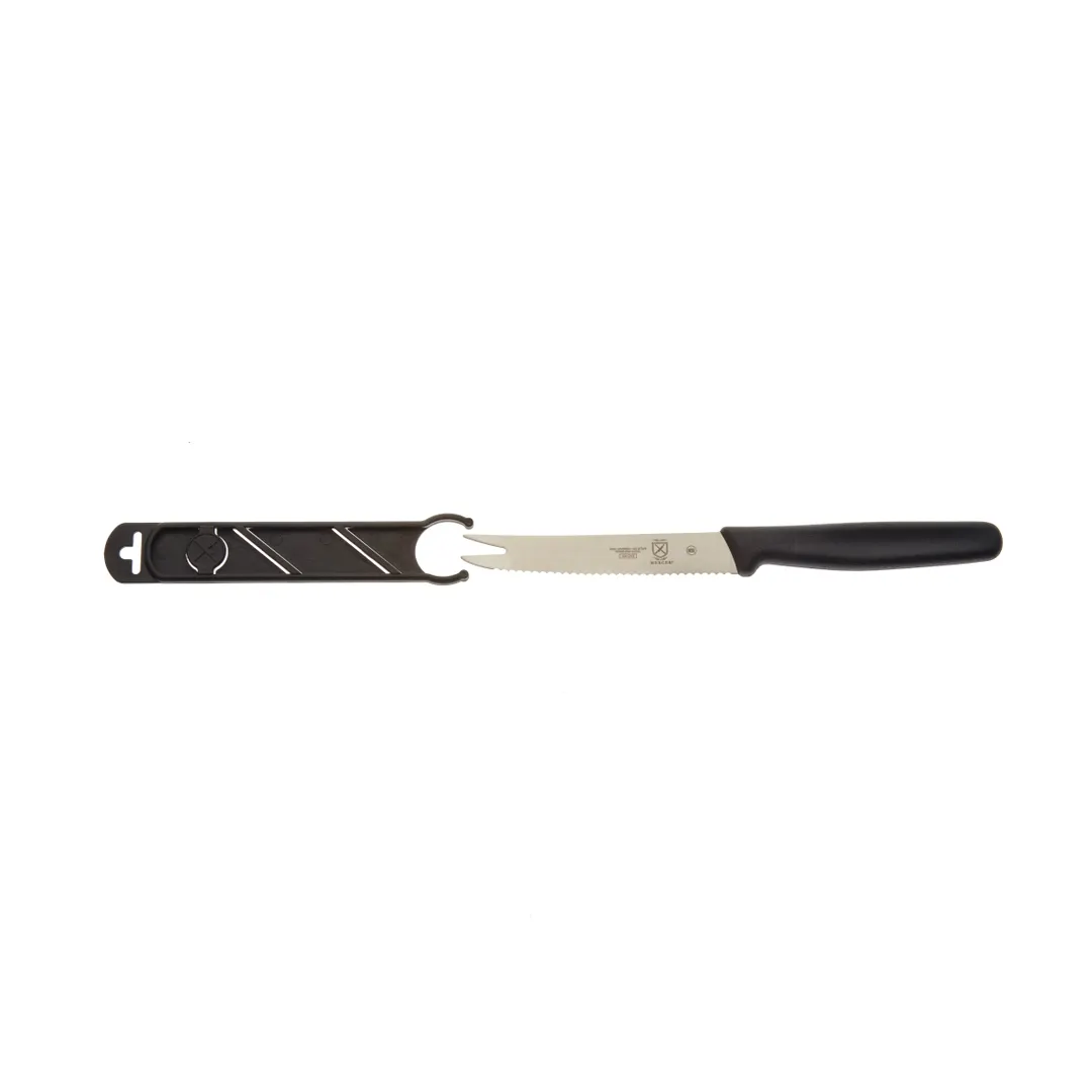 Mercer M33930B Bar Knife – 4¼" Wavy Edge, 2‑Tine End, Slide‑On Guard, Steel Blade, PP Handle, NSF