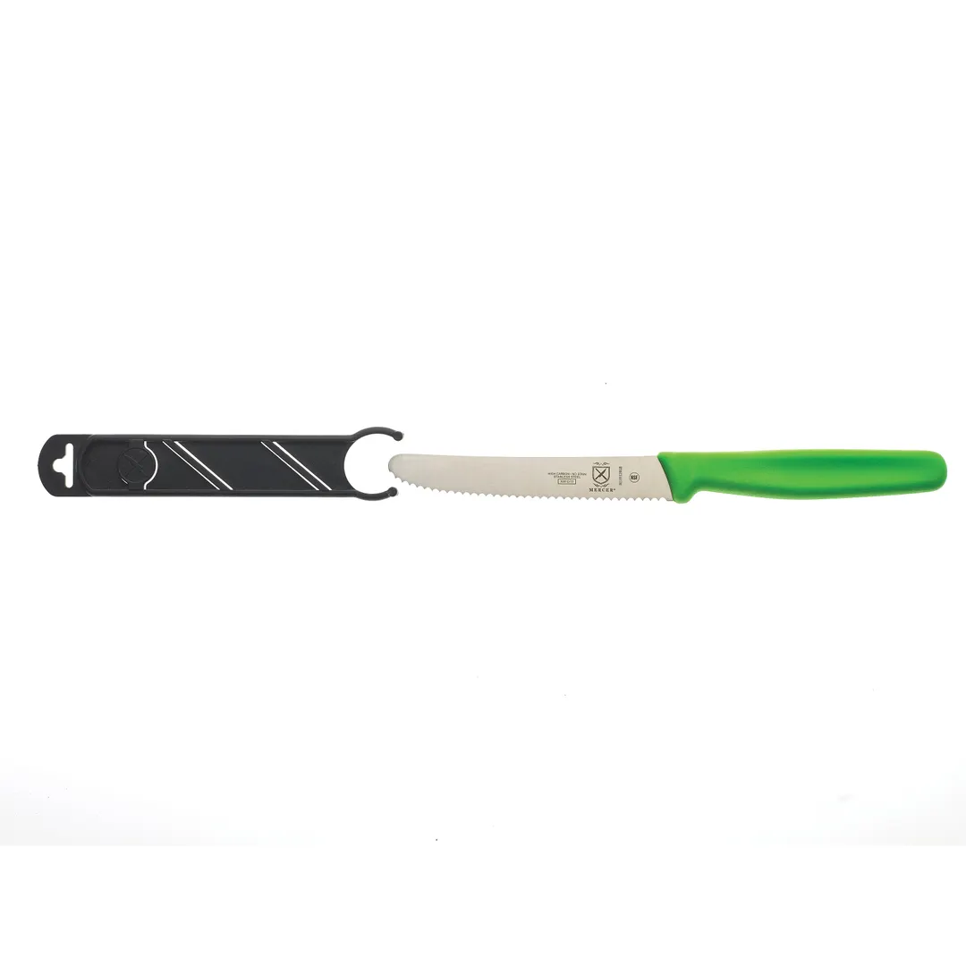 Mercer M33932GRB Bar Knife – 4-1/3" Serrated, Rounded Tip, Stainless Steel Blade, Green Handle, NSF