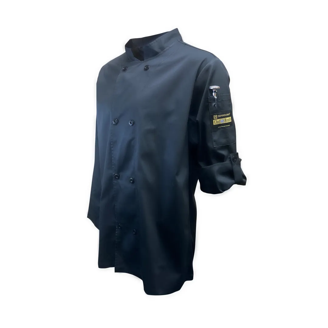 Thunder Group CJ210BK3XL Chef Jacket, 3X-Large Ventilated French Cuffs 65/35 Poly/Cotton Black