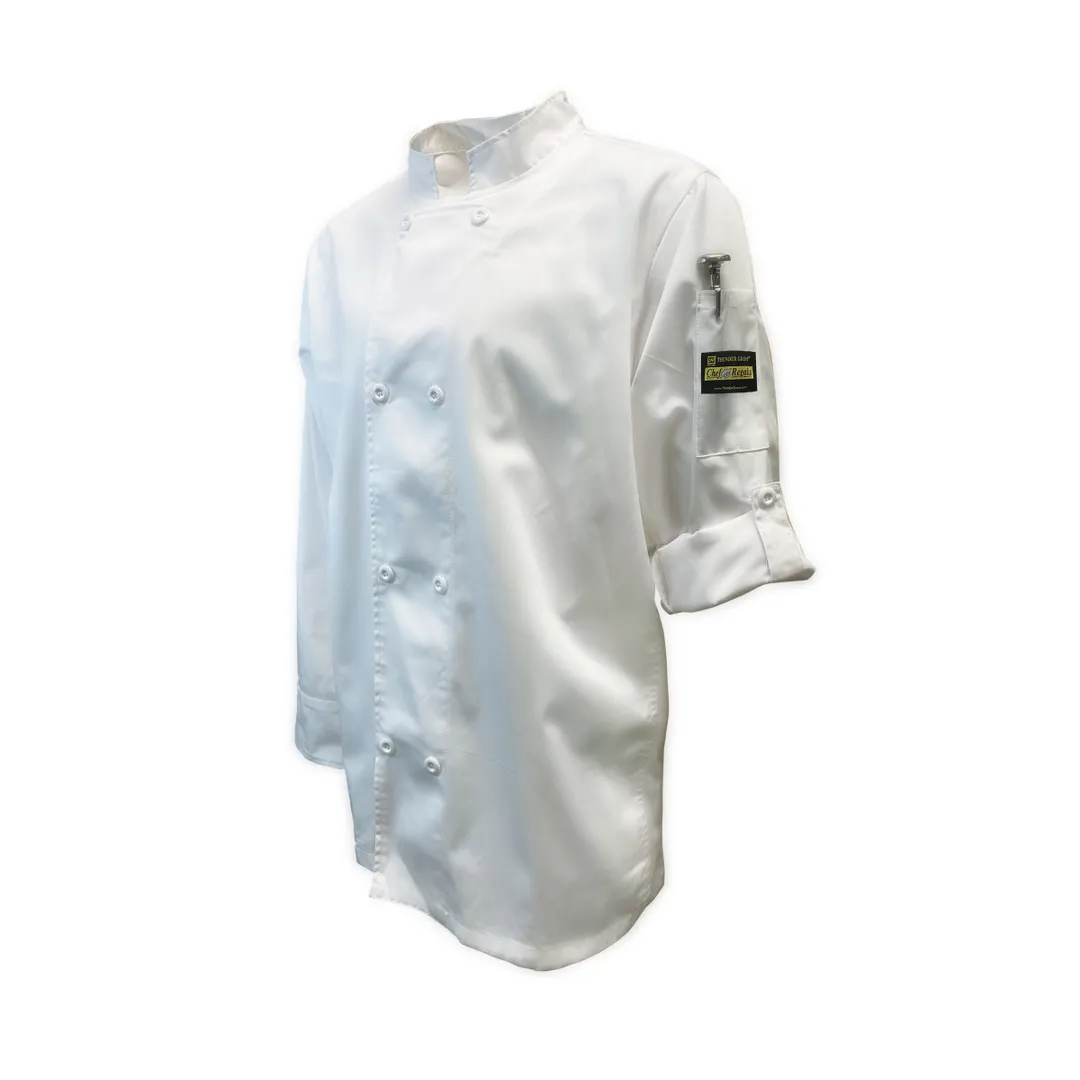 Thunder Group CJ210WHXL Chef Jacket, X-Large White, Tapered Fit, French Cuffs, 65/35 Poly/Cotton