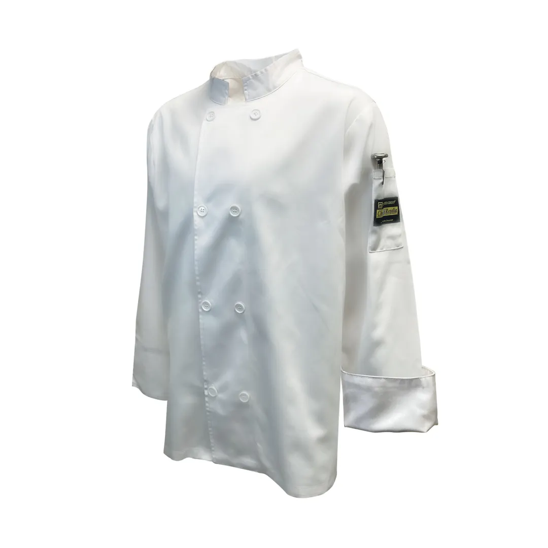 Thunder Group CJ304WH2XL Chef Jacket, French Cuff, Long-Sleeve, 2X-Large, 65/35 Poly-Cotton, White