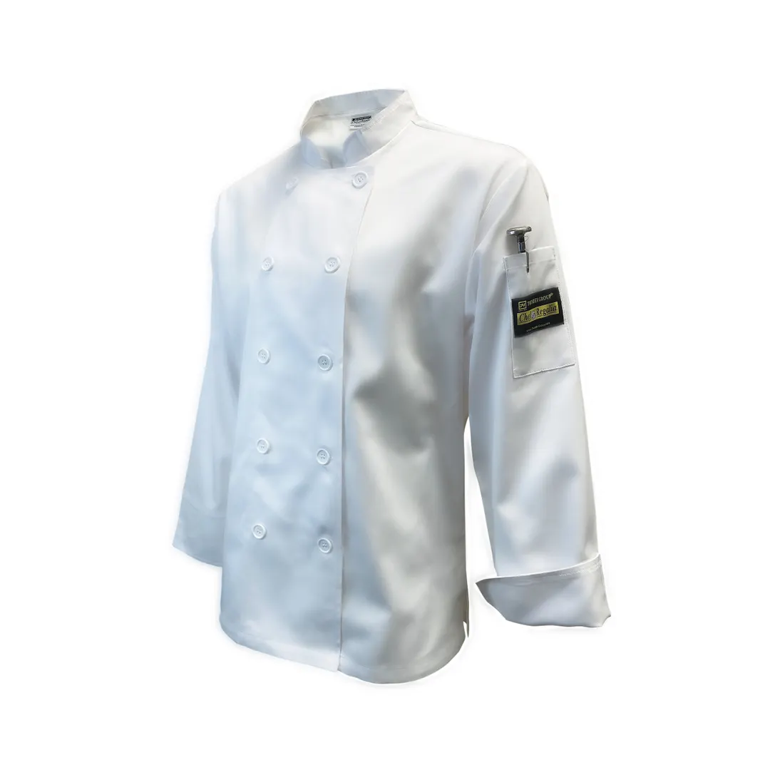 Thunder Group CJ406WHM - Medium Jacket, French Cuffs, Tapered Long‑Sleeve, 65/35 Poly‑Cotton, White