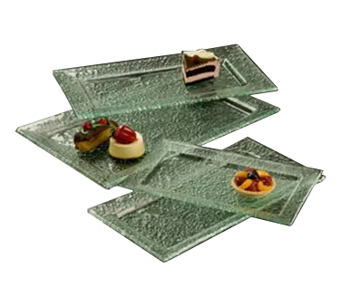 American Metalcraft BG1911 Glacier Rectangular Green Glass Platter, 19x11, Rimmed, Bubble Glass
