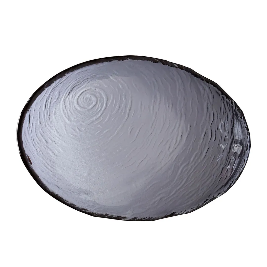 Steelite 6513G377 Oval Glass Serving Bowl, 19 Oz, 11.625" x 8.25", Gray Smoke Finish, Scape Glass, 6/Case