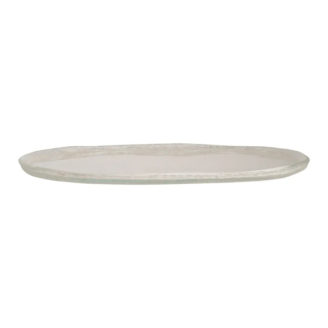Steelite GS193807 Oval Glass Serving Platter, 15.375" x 9.875", Crackle Cream Finish, Glass, Sold per Case