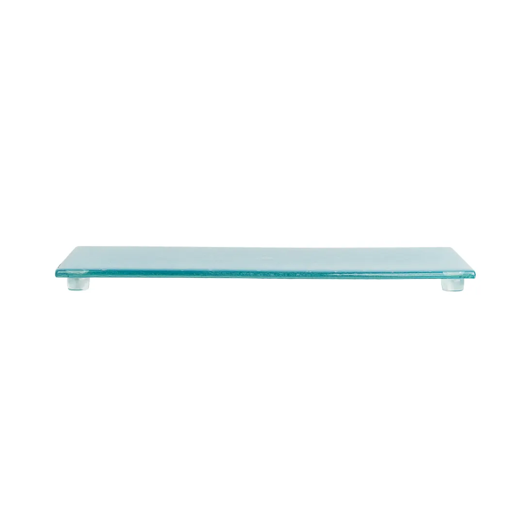 Steelite GS196662 - 14" Rectangular Glass Serving Platter, Dusk Blue Cream, 5.125"W x 0.875"H, Sold per Case