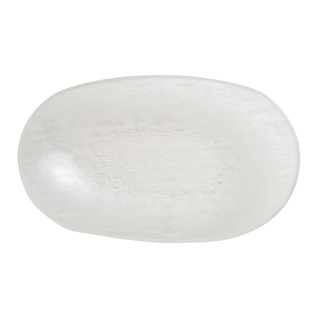 Steelite GS196692 2.5 Qt Oval Glass Serving Bowl, 14.625" x 2.75"H, Crackle Cream Finish, 12/Case