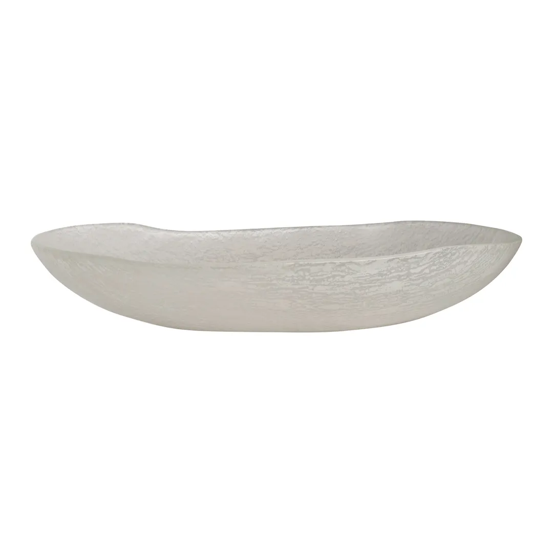 Steelite GS196692 2.5 Qt Oval Glass Serving Bowl, 14.625" x 2.75"H, Crackle Cream Finish, 12/Case