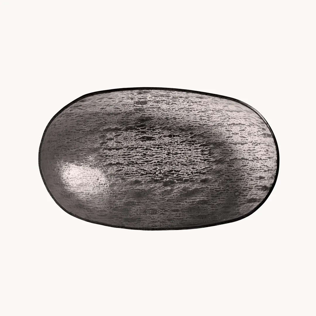 Steelite GS196693 2.5 Qt Oval Glass Serving Bowl, 14.625" x 2.75"H, Crackle Dark Grey, 65-96 Oz, 11-14", Sold per Case
