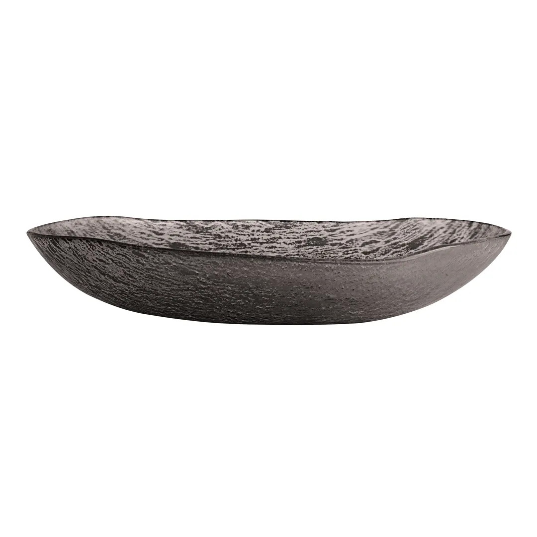 Steelite GS196693 2.5 Qt Oval Glass Serving Bowl, 14.625" x 2.75"H, Crackle Dark Grey, 65-96 Oz, 11-14", Sold per Case