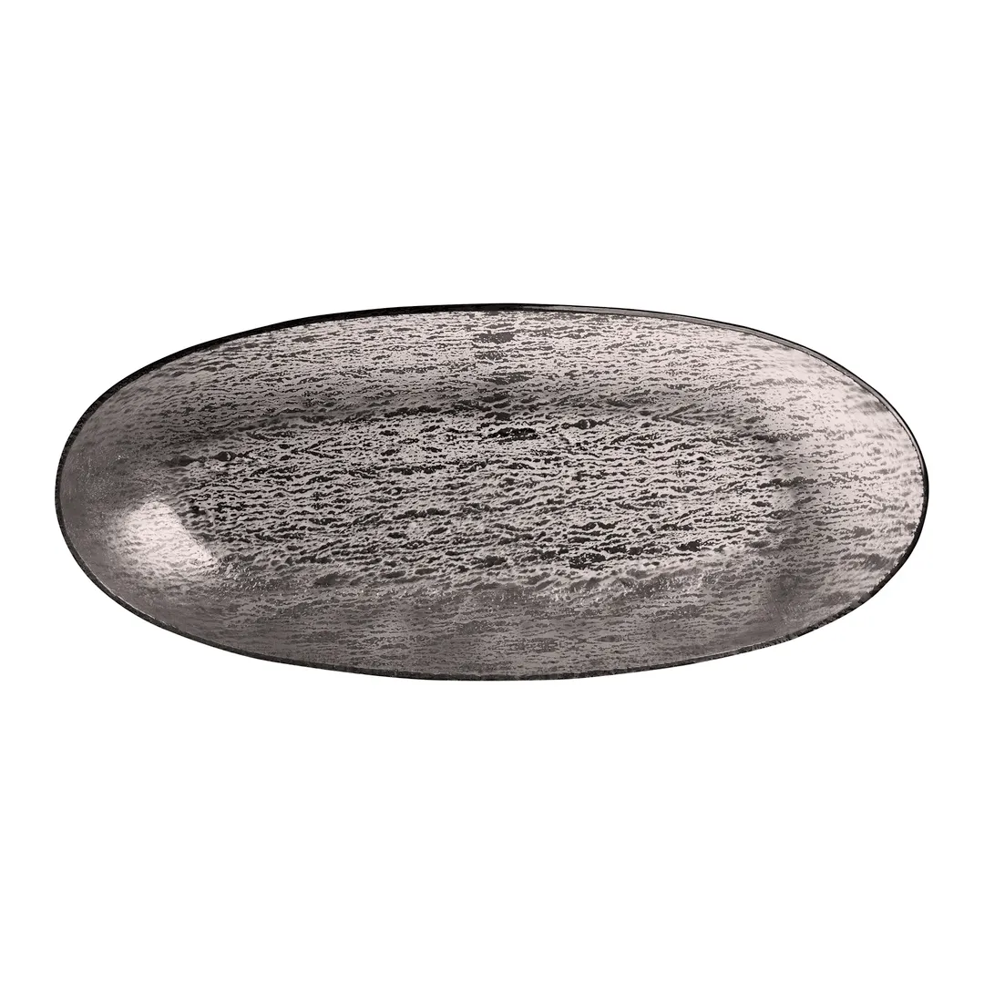 Steelite GS196695 18.375 Oval Glass Serving Bowl, 3.25 qt, Dark Grey Crackle Finish, 97 oz, Sold per Case
