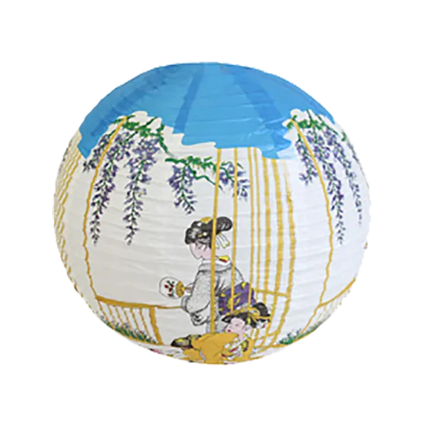 Thunder Group HL36-2 Japanese Cochin Lantern, 16" Round, Samurai Painting, Paper