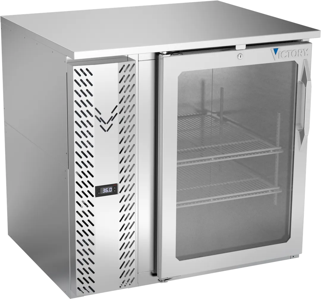 Victory VBB36HC-G-S 36" Stainless Steel Back Bar Refrigerator, 10.2 cu. ft., Glass Door, 115V