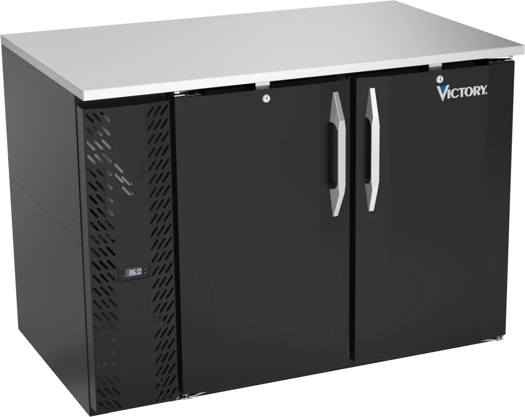 Victory VBB48HC-F-B 48" Back Bar Refrigerator, 15.139 cu. ft., Black Exterior, Stainless Steel Interior, 2 Solid Self-Closing Doors