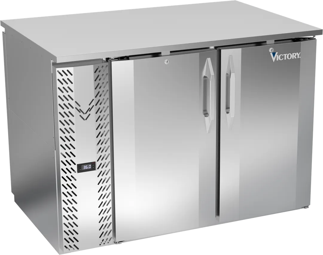 Victory VBB48HC-F-PT-S Pass‑Thru Back Bar, 48"W x 34"H, 15.1 cu.ft, 4‑Door SS,LED, 1/4 HP R290, 115V