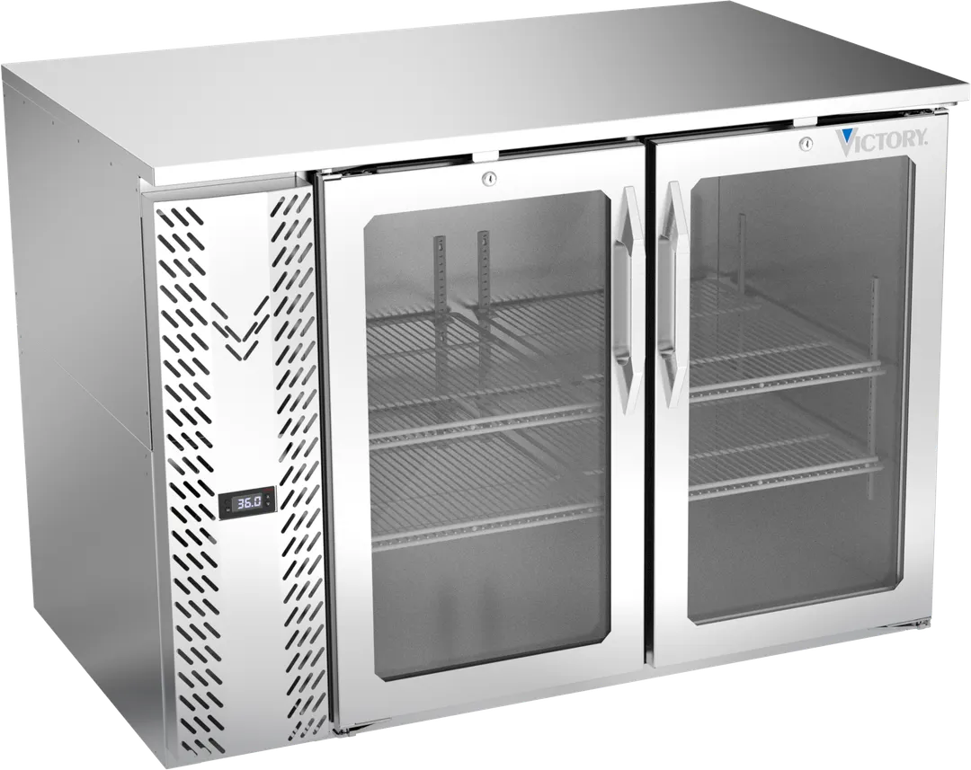 Victory VBB48HC-FG-S 48" Stainless Steel Back Bar Refrigerator, 15.139 cu. ft., 2 Glass Doors, LED Lighting