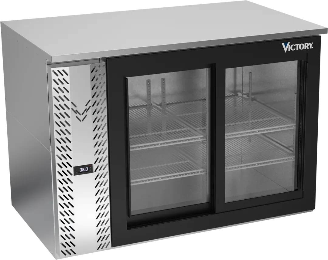 Victory VBB48HC-GS-S 48" Stainless Steel Back Bar Refrigerator, 15.139 cu. ft., 2 Sliding Glass Doors, LED Lighting