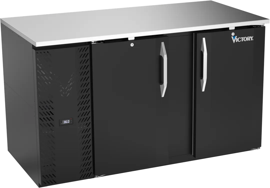 Victory VBB58HC-F-B 58" Back Bar Refrigerator, 17.8 cu. ft., 2 Solid Doors, Stainless Steel Top, Black Exterior, 115V