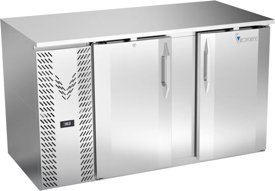 Victory VBB58HC-F-S 58" Stainless Steel Back Bar Refrigerator, 17.836 cu. ft., 2 Doors, LED Lighting