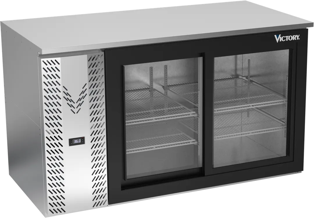 Victory VBB58HC-GS-S 58" Stainless Steel Back Bar Refrigerator, 17.8 cu. ft., 2 Sliding Glass Doors, 115V