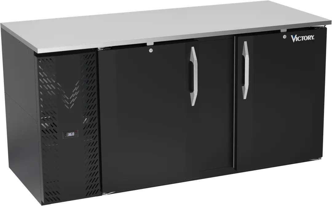 Victory VBB68HC-F-B 68" Back Bar Cooler, 21.984 cu. ft., 2 Solid Doors, Black Exterior, Stainless Steel Interior