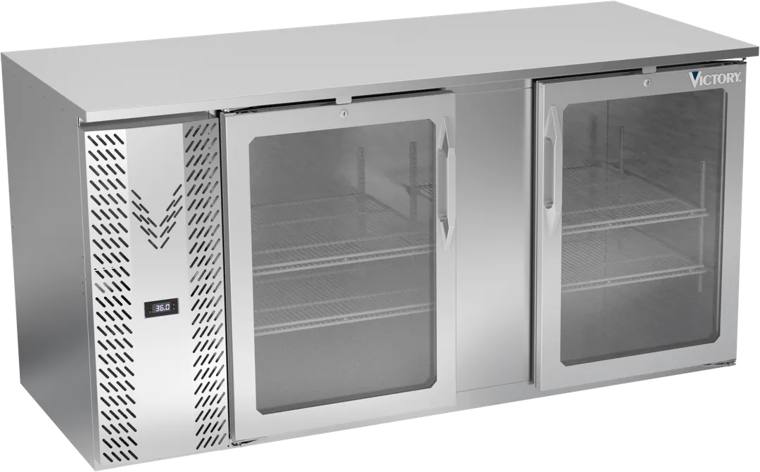 Victory VBB68HC-FG-S 68" Back Bar Cooler, 2-Door, Stainless Steel, 21.984 cu. ft., Glass Doors, 115V