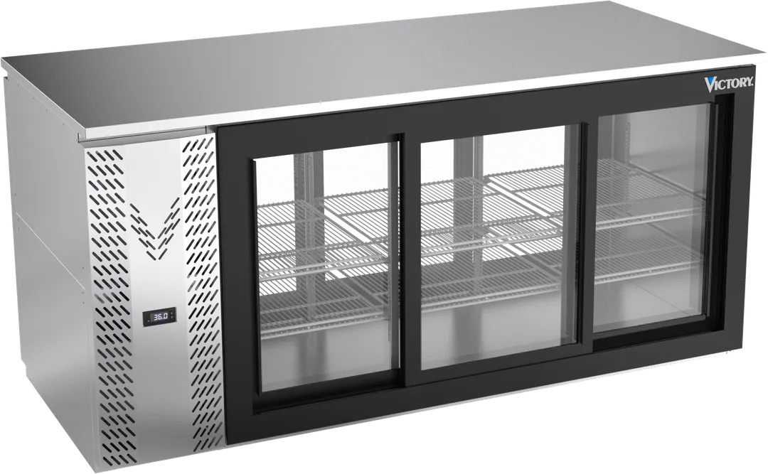 Victory VBB72HC-F-GS-PT-S 72" Pass-Thru Back Bar Refrigerator, Stainless Steel, 6 Sliding Glass Doors, 23.6 cu. ft., 115V