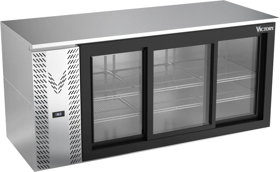Victory VBB72HC-F-GS-S 72" 3-Door Back Bar Cooler, Stainless Steel, 23.6 cu. ft., 115V