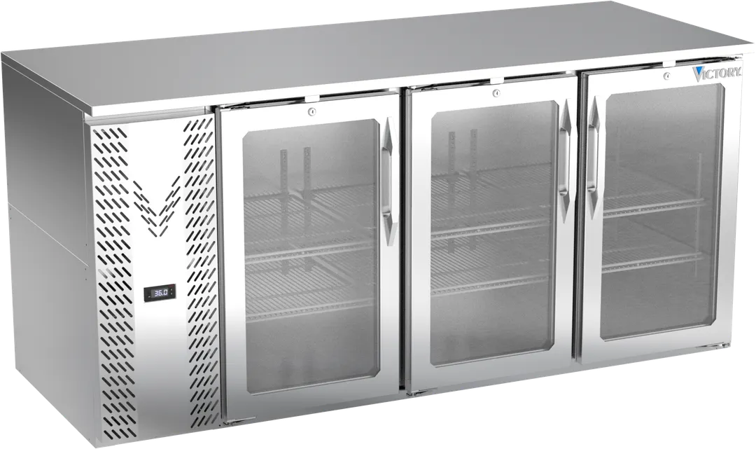 Victory VBB72HC-FG-S 72" 3-Door Back Bar Refrigerator, Stainless Steel, 23.6 cu. ft., 115V
