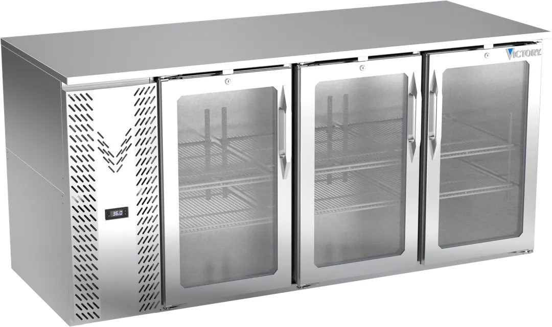 Victory VBB72HC-G-S 72" Back Bar Refrigerator, 3 Glass Doors, Stainless Steel, 23.6 cu. ft., 115V