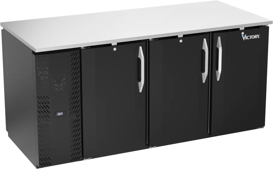 Victory VBB72HC-PT-B Pass-Thru Bar Cooler, 72"W x 34"H, 23.6 cu ft, Black Top, Six Doors, LED, R290