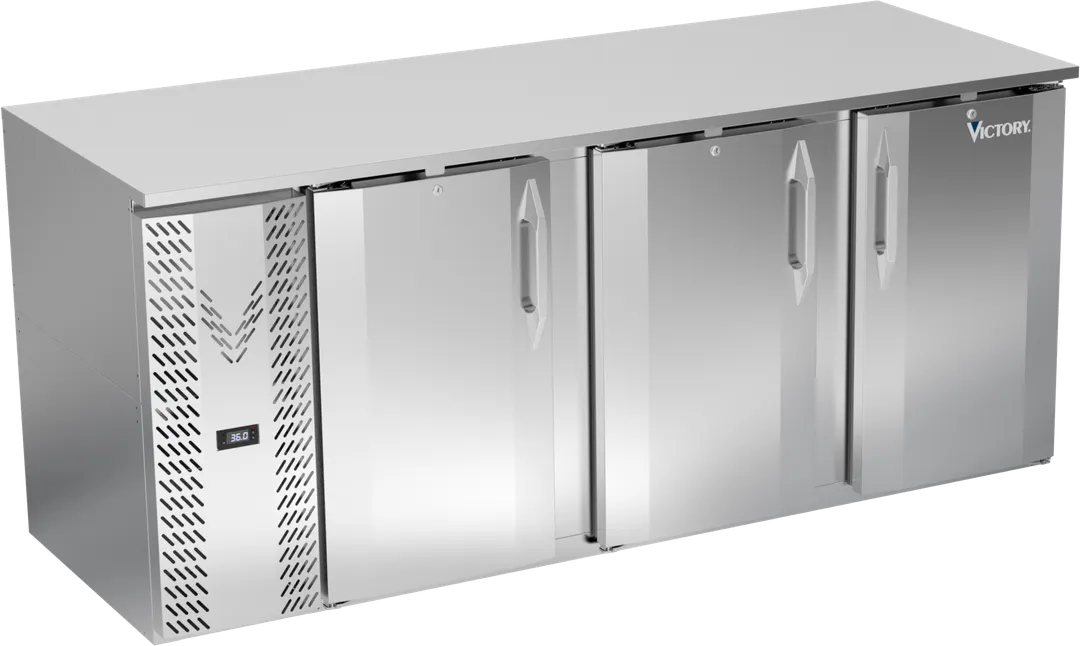 Victory VBB78HC-F-S 78" Stainless Steel Back Bar Refrigerator, 3 Doors, 26.1 cu. ft., 115V