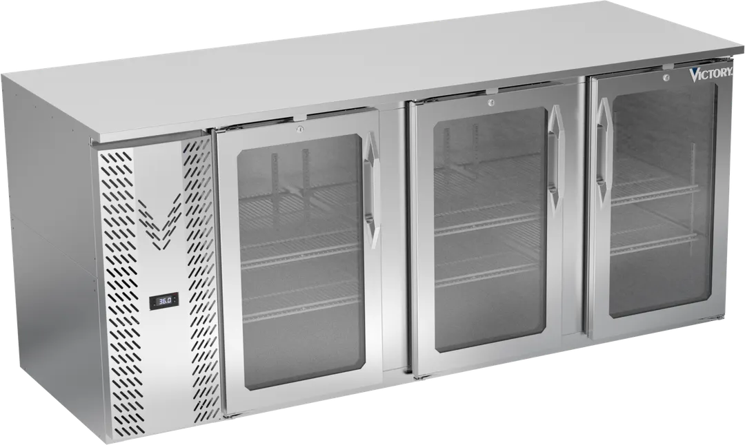 Victory VBB78HC-FG-S 78" 3-Door Back Bar Refrigerator, Stainless Steel, 26.1 cu. ft., 115V