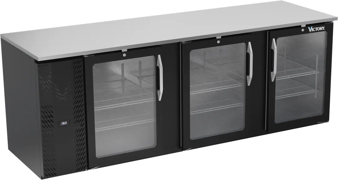 Victory VBB94HC-G-B 94" Three-Section Back Bar Refrigerator, Black Exterior, Stainless Steel Top, 32.768 cu. ft.